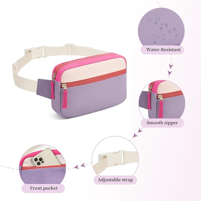 Fanny Pack Birthday Graduation Gifts for 7 8 9 10 11 12 13 Year Old Teen Girls Her Kids, Preppy Cute Trendy Stuff Colorblock Crossbody Bag Adjustable Belt Bags for Travel Essentials