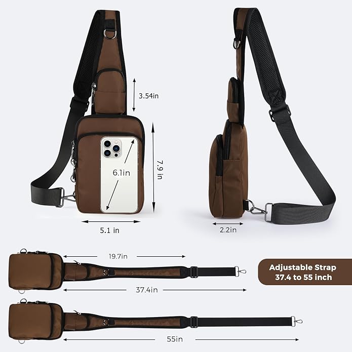 Sling Bag, Crossbody Bag with Zipper Lock, RFID & Water Resistant for Women and Men Small Chest Bag for Travel Casual