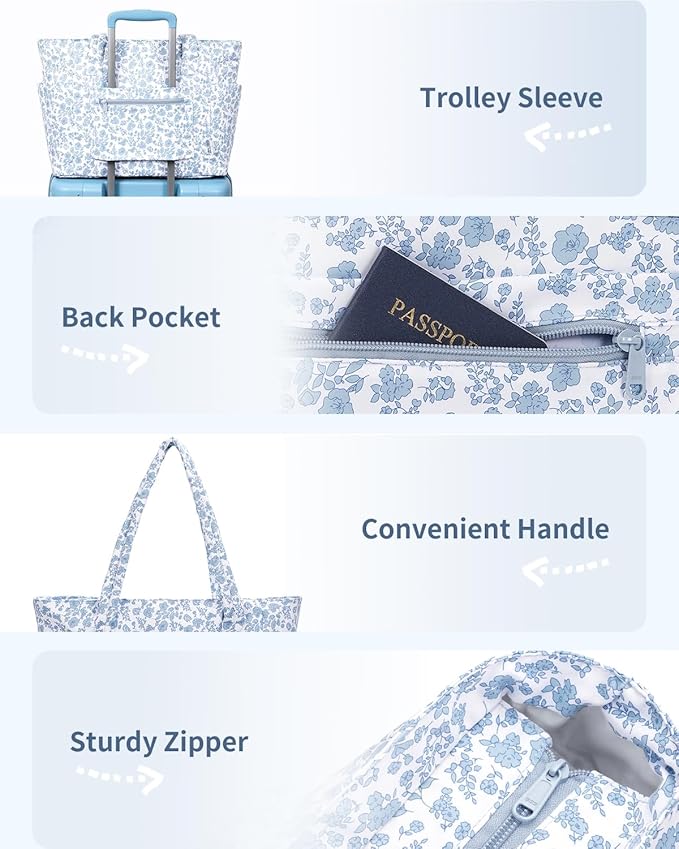 Wandering Nature Puffer Tote Bag with Cup Holder & Laptop Compartment & Trolley Sleeve for Travel, Work, Nurse, Women