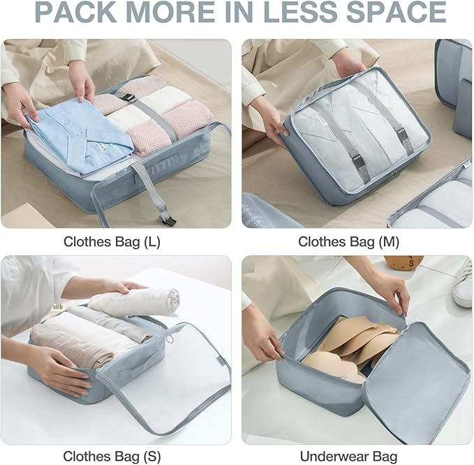 9 Set Packing Cubes for Suitcases,Packing Cube with Shoe, Cosmetics, Clothing, and Accessories Bags Packing Cubes for Travel Luggage Organizer Women Men(Blue Grey)