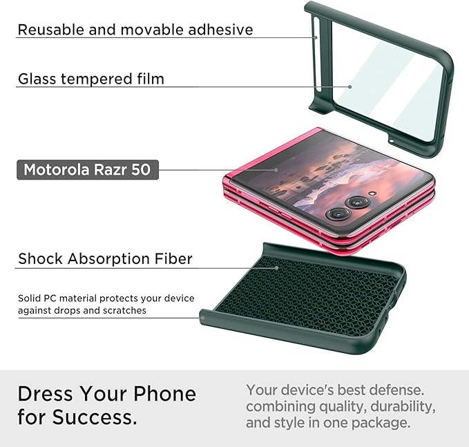 Miimall Slim Case for Motorola Razr 2024 with Screen Protector,Ultra-Thin [Military Grade Shockproof][Camera Protection] Drop-Proof Hard Nonslip Grip Cover,Full Body Rugged Moto Razr 2024 Case,Green