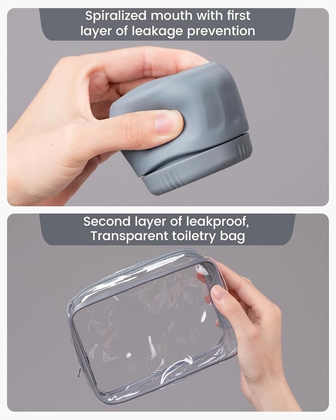 Mrsdry Travel Containers for Toiletries, TSA Approved Travel Size Toiletries 4 Pack, Refillable Containers, With Clear Bag, Leak Proof Silicone Jars, Essentials Creams Jars Carrying Small Items
