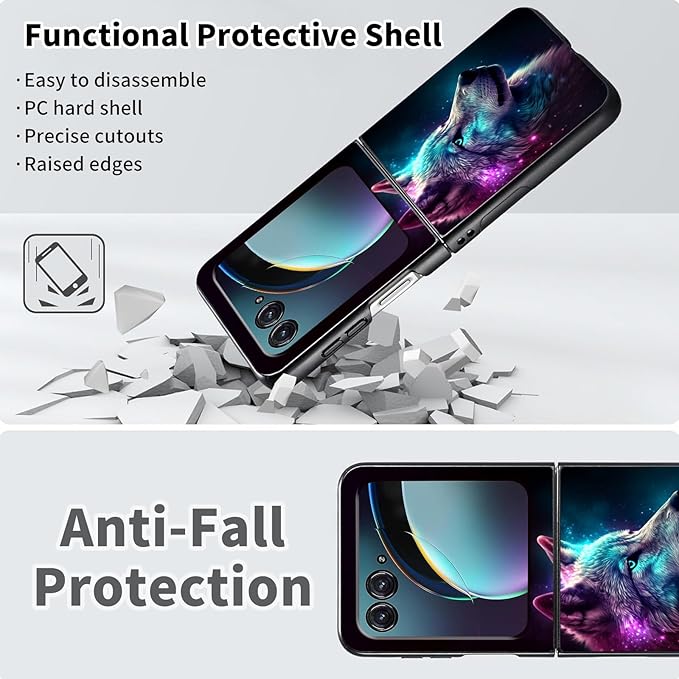 for Motorola Moto Razr Plus 2024 Case,for Moto Razr 50 Ultra Case Cute Slim Hard PC Thin Anti-Scratches Shockproof Protective Phone Cover for Motorola 50 Ultra,Glitter Wolf