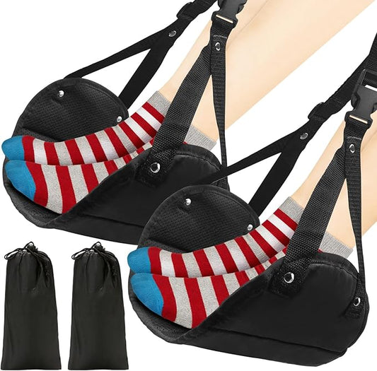 2-PACK Airplane Foot Hammock, Adjustable Plane Foot Rest for Long Flight, Plane Travel Essentials to Relax Your Feet, Foot Rest for Air Travel, Desk & Car (Large, Count, 2.0)