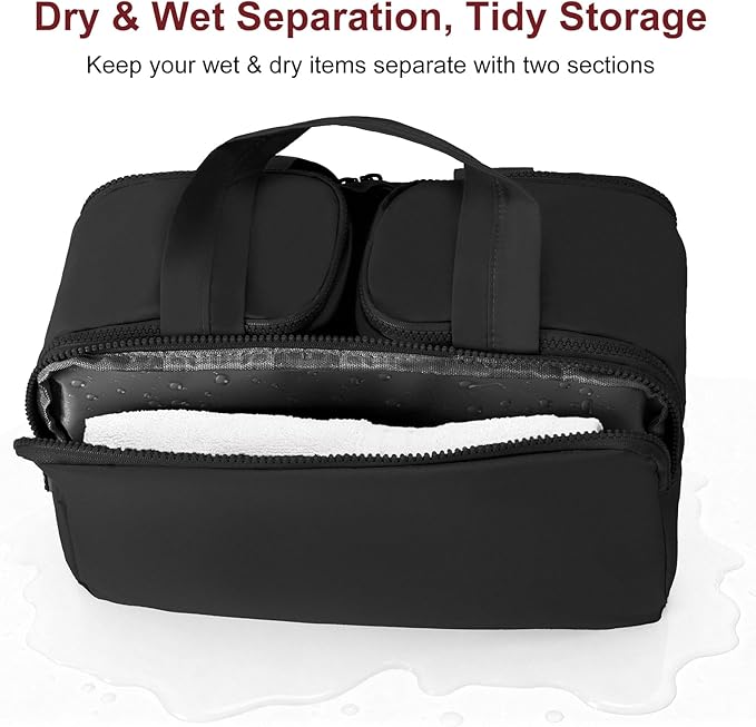 Travel Makeup Bag, Portable Travel Bag with Hanging Hook for Women, Waterproof and Hanging Toiletry Bags Travel Organizer Accessories for Travel Essentials,Black