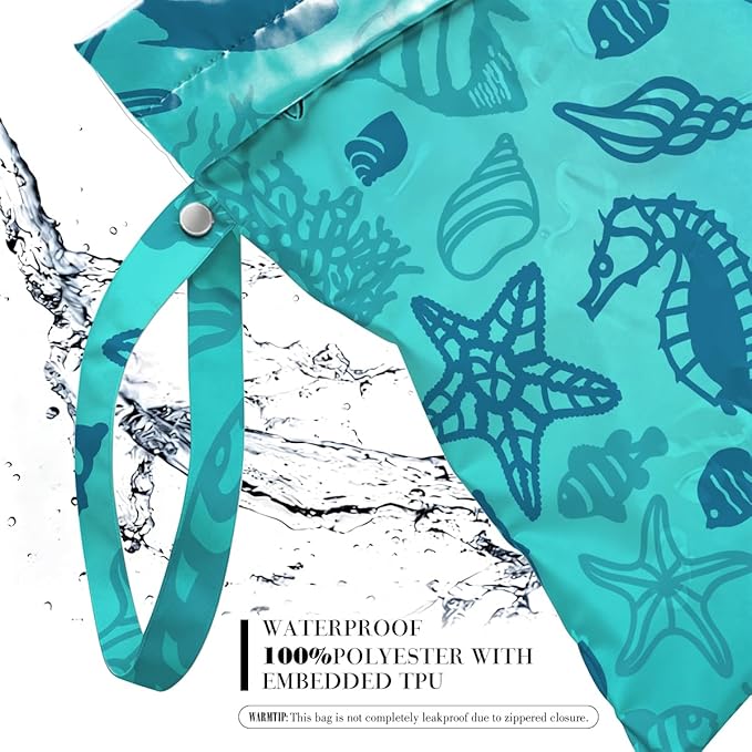 2 Pcs Sea Turtle Wet Bags, Ocean Wet Dry Bag Reusable Zipper Pouch for Swimsuit, Diapers, Pool, Beach, Travel, Dirty Yoga Gym Clothes, Toiletries, Waterproof Birthday Gifts, Sea Turtle Gifts for Women