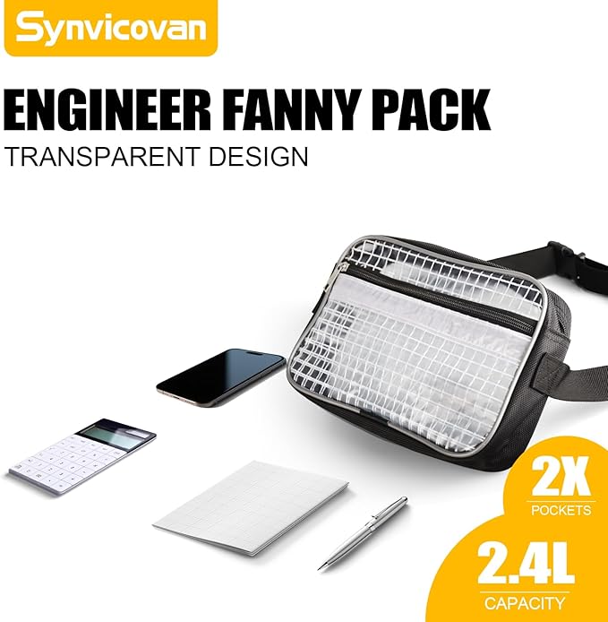9.8 Inch Fanny Pack Tool Bag -Transparent & Anti-static Cleanroom Waist Pack Belt Bag for Work and Travel（fabric shoulder straps）