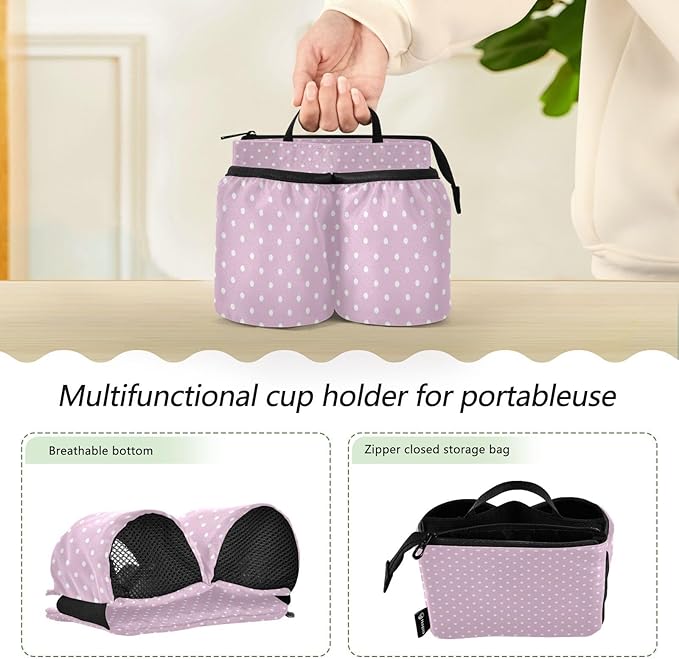 Luggage Cup Holder for Suitcases Free Hands Suitcase Cup Holder Travel Luggage Drink Holder Portable Luggage Cup Caddy Bag Carrier with Handle Pink Polka Dots