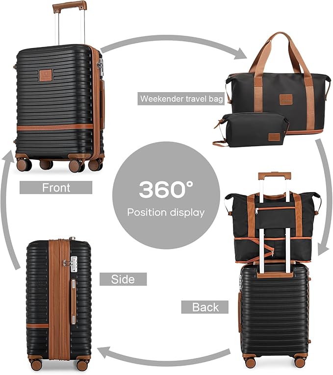 Joyway Luggage Set 3 Piece Suitcase Sets with Spinner Wheel,Hardside Expandable Travel Laggage with TSA Lock (Black