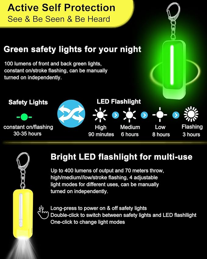 Personal Alarm for Women, Rechargeable with Safety Lights & Low Battery Notice, 130dB Siren with Extra Bright LED Flashlight Strobe Light for Emergency, Dual Light Sources Safety Keychain