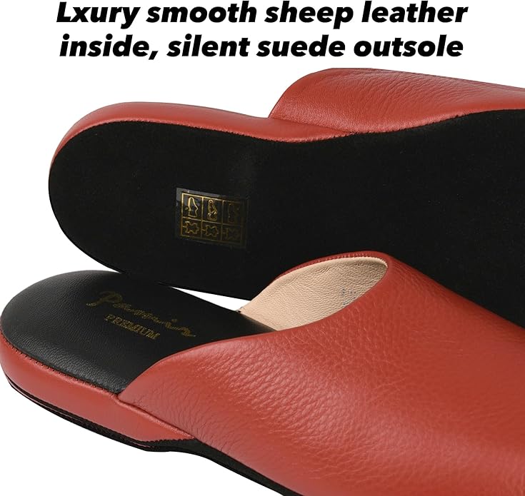 PAMIR Women's Hand-Turned Scuffs, Genuine Leather Indoor House Slippers with Memory Foam