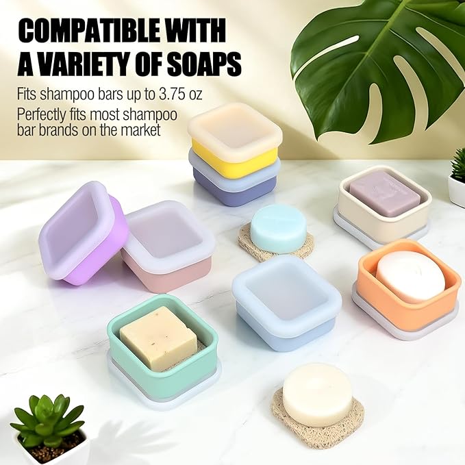 OTHIX 2 Pack Leakproof Silicone Travel Soap Case, Small Bar Soap Holder Container with Drainage Layer & Mini Portable Soap Dish Fits for Dove＆ Kitsch Shampoo Bar, Gym, Camping (Baby Blue & Sage Green)