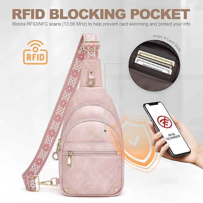SYTRAH Anti Theft Crossbody Bags for Women, RFID Sling Bag Travel Purse, RFID Cross Body Purses Chest Bag for Travel Pink