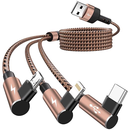 90 Degree USB Multi Charging Cable, 3 in 1 USB Cable for iPhone 17 Charger/ IP/Micro Port, Cruise Travel Essentials Right Angle Sideways Multi Charger Portable Designed for Phone Accessories 5FT 1Pack