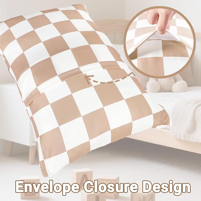 TANOFAR 2 Pack Toddler Pillowcase for 13x18 Pillow, Soft Stretchy Toddler Pillow Case with Envelope Closure, Bedding Small Pillow for Boys and Girls Aged 2-5 Years, Checkerboard Yellow