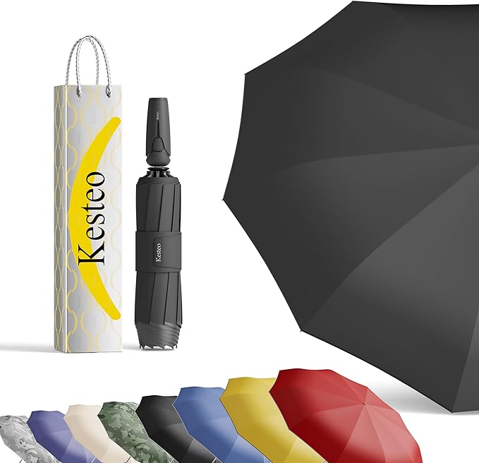 Windproof Travel Umbrella for Rain, Withstand 85MPH Winds, 52 Inch Automatic Reverse Fold Umbrellas Easy Auto Open Close, Portable Compact Umbrella Includes Cover Bag, Perfect for Travel, Car, Commute, Women Men, Backpack