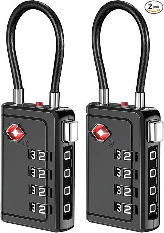 Puroma TSA Approved Luggage Travel Locks with Open Alert Indicator, 4 Digit Combination Resettable Code Zinc Alloy Lock for Suitcase, Backpack, Bag, Toolbox, Locker (2 Pack, Black)
