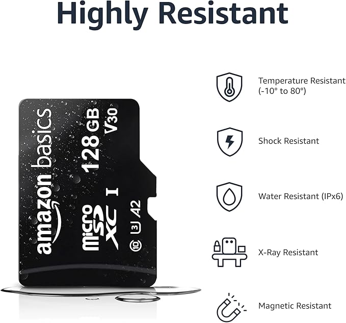 Amazon Basics microSDXC Memory Card with Full Size Adapter, A2, U3, Read Speed up to 100 MB/s, 128GB, Black (Pack of 2)