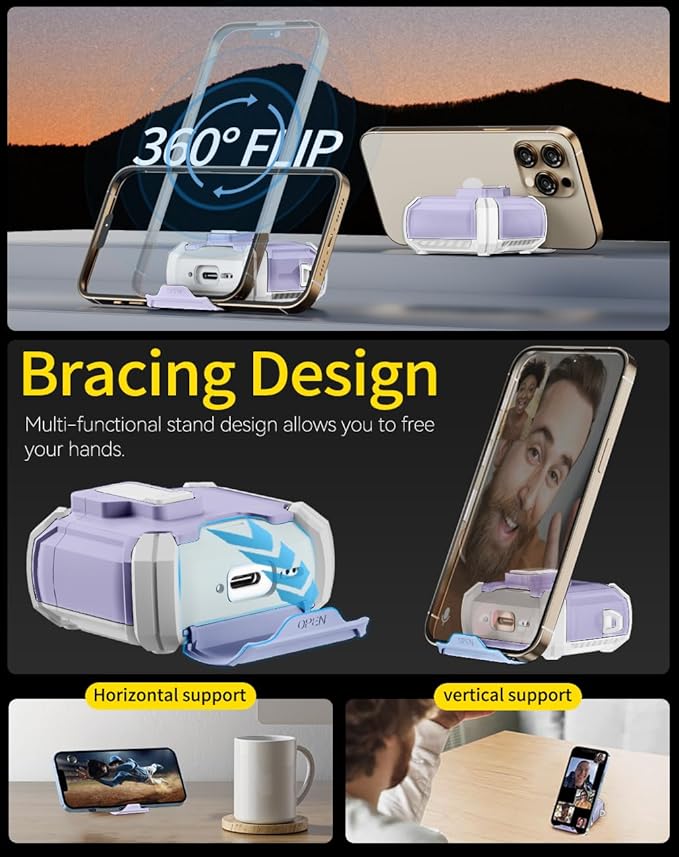 Pohgelan Compatible with AirPods 4 Case,Magnetic Automatic Lock with Phone Stand & Cleaning Kit,Compatible with Magsafe Cover -s-Purple