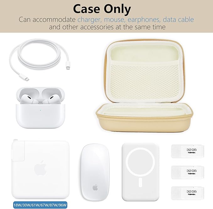 Charger Case for Macbook, Portable Tech Electronic Organizer Bag, Small Travel Storage Pouch for Laptop Accessories, MacBook Power Adapter, Charging Cords, USB Drives (Light Khaki, L)