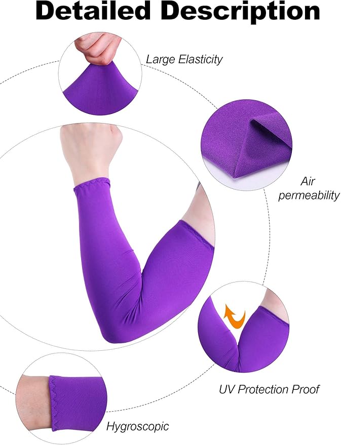 Hicarer Unisex UV Protection Arm Sleeves Long Cooling Ice Silk Arm Cover Sleeves (Bright Colors,18 Pairs)