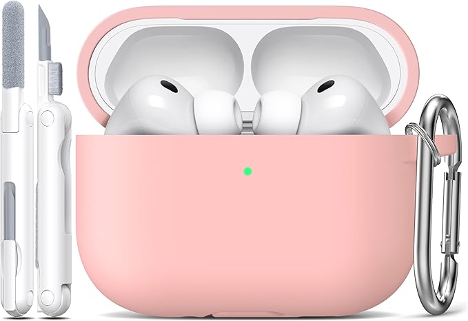 R-fun for AirPods Pro 3 Case (2025), Soft Silicone Protective Case Cover Compatible with Apple AirPods Pro 3rd Generation (USB-C Cable) for Women Men with Cleaning Kit and Keychain, Sand Pink