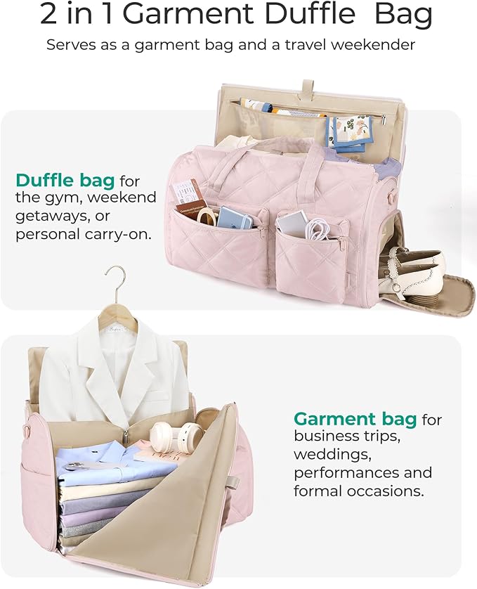 BAGSMART Garment Duffel Bag, Convertible 2-in-1 Puffy Water-Resistant Carry-On with Shoe Compartment (A-Khaki)