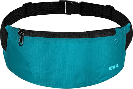 USHAKE Running Belt,Men or Women Ultra Light Bounce Free Waist Pouch Bag Fitness Workout Belt Sport Waist Pack Exercise Waist Bag for iPhone Samsung LG in Running Gym Marathon (MINT BLUE)