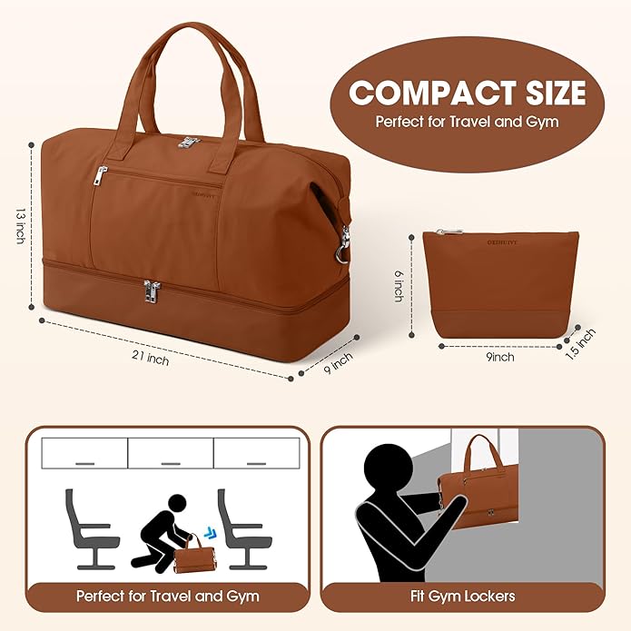 Women's Weekender bag Travel Duffel Bag with Shoe Compartment 21-inch Airline-Approved Carry-On, 2-Piece Overnight Bag Set Personal Item Luggage