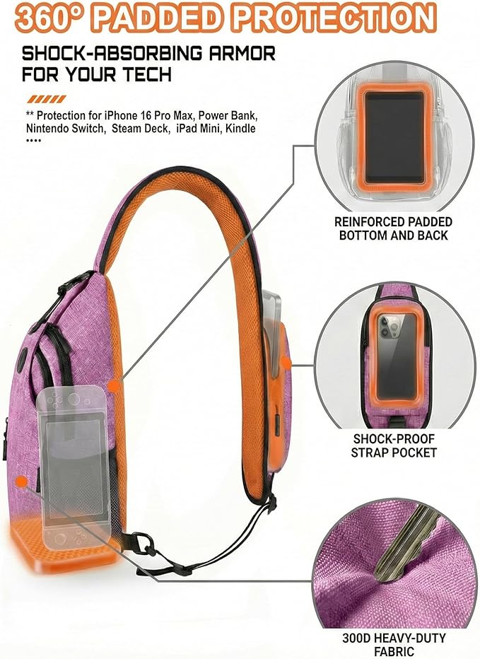 Sling Backpack for Women & Men, Crossbody Travel Bag with Water Bottle Holders, 17 Pockets, Quick-Access Phone Pocket, Hidden Security Pocket, Fits 11" Tablet, for Daily Carry, Travel, Theme Parks