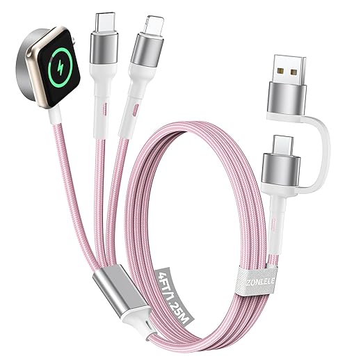 Pink Travel Essentials for Apple Watch Charger,Multi Charging Cable for iPhone 17,iWatch Charger USB C Cord,Car Cruise RV Camping Essentials 2026 for iWatch Ultra/11&iPhone 16/15, Xbox One Cables