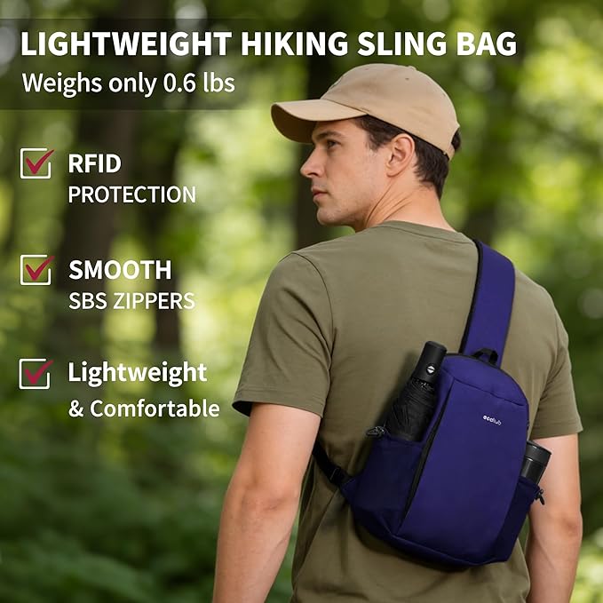 ECOHUB Sling Bag for Women Men Anti Theft Crossbody Bags Travel Purses Anti Theft Crossbody Hiking Backpacking Packs, Blue