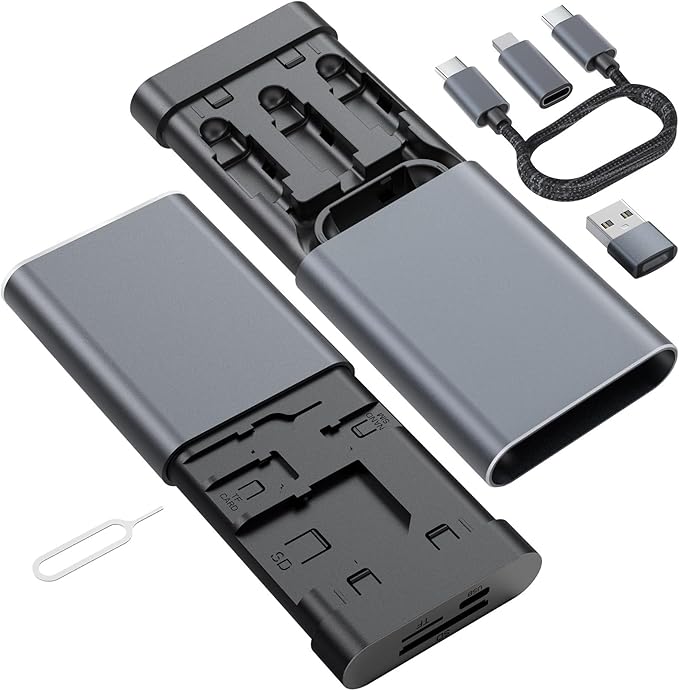 USB-C Card Reader & Storage Case, Multi-Format Memory Card Organizer with OTG Adapter, 65W Fast Charging, SIM & TF Storage, High-Speed Data Transfer, Plug-and-Play