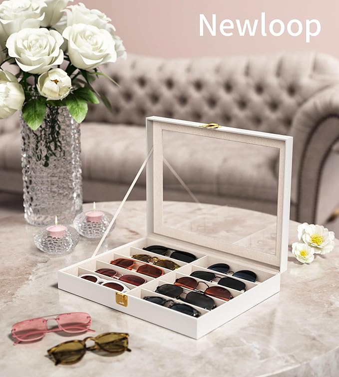 NEWLOOP 10/30 Slots Sunglass Organizer for Multiple Pairs of Eyeglass See-through Display Case Storage Box for Women Men
