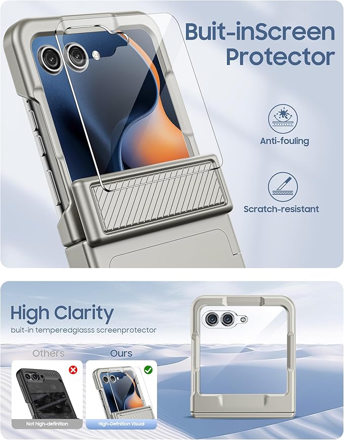 for Motorola Razr 2025 Case/Razr 2024 Case with Card Holder RFID Blocking, Built in Hinge Protection,Screen Protector,Full Body Rugged Shockproof Phone Case for Razr 2025/2024 (Titanium)