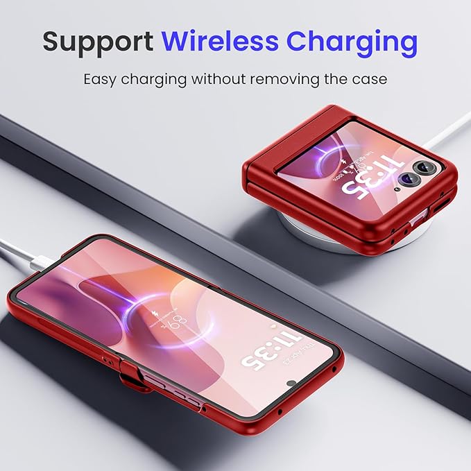 VEGO for Razr 2026/2025/2024 Case, Motorola Razr 26/25/24 Case with Screen Protector [Anti-Scratch & No-Slip] Full Body Hinge Cover Drop Protection Protective Phone Case for Razr 2026-Red