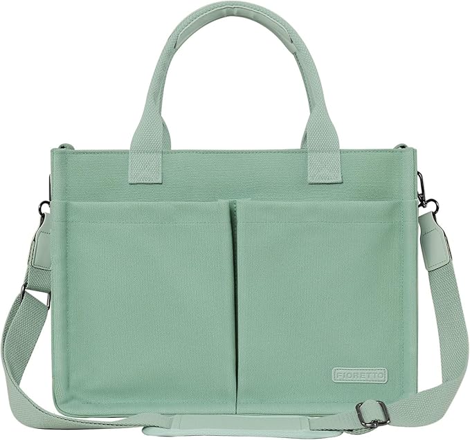 FIORETTO Womens Canvas Tote Bag Purse with Individual Compartment, Zipper Top, Reinforced Bottom & Luggage Sleeve