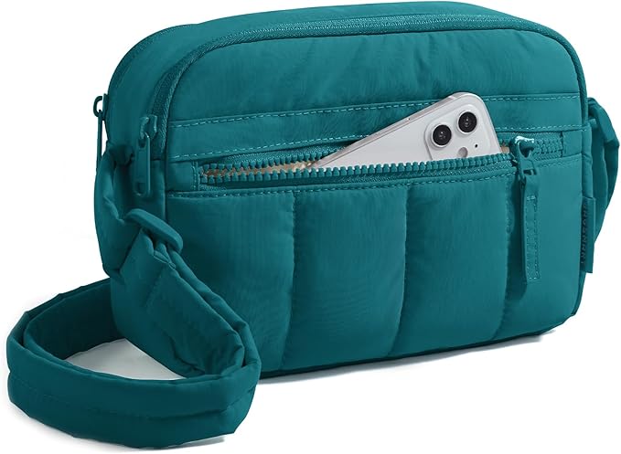 BAGSMART Cross Body Purse, Mini Crossbody Bags for Women Travel Purse, Puffy Shoulder Handbag Wallet with RFID Blocking Slots, Botanical Green