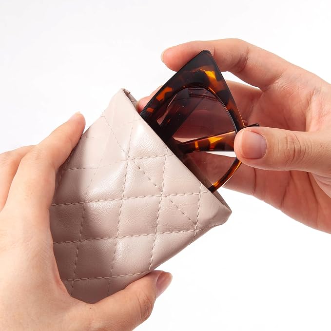 TRIUMPH VISION Squeeze Leather Sunglasses Pouch - 3 Pack Glasses Case Soft Eyeglass Sleeve Pouch Holder