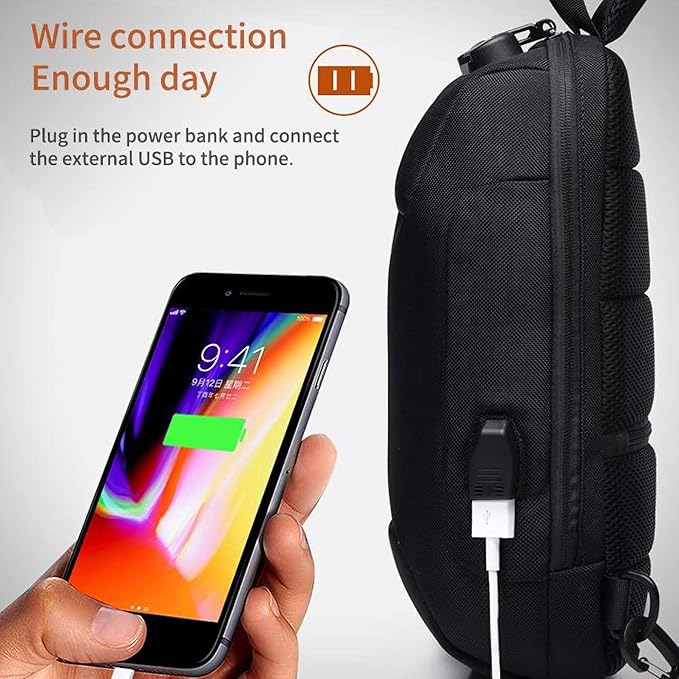 OZUKO Men Sling Backpack Nylon Water Resistant Shoulder Chest Crossbody Sling Bag with USB Charging Port Black (Dark Gray)