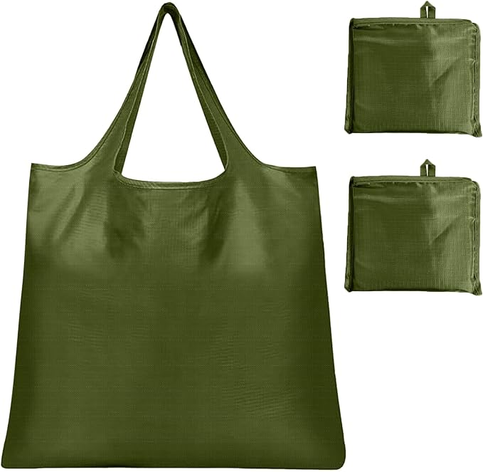 Washable Large Foldable Shopping Bag, Waterproof Reusable Grocery Bag Holder,for Shopping Reusable Tote Bags Large 50LBS,Tote Bags Nylon Bags(Green+Green)