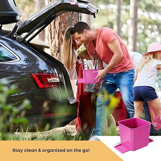 Car Trash Can with Stability Wings – Leakproof Portable Garbage Bin for Fabric & Rubber Mats – Compact Durable Plastic Auto Organizer for Cars, SUVs, Trucks (Pink, Small)