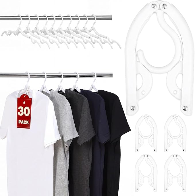 30 Pcs Travel Hangers, Cruise Ship Essentials Foldable Hangers Plastic Travel Essentials, Portable Cruises Must Haves 2026 for Suitcase, RV Camping Airplane Europe Vacation Essential, White