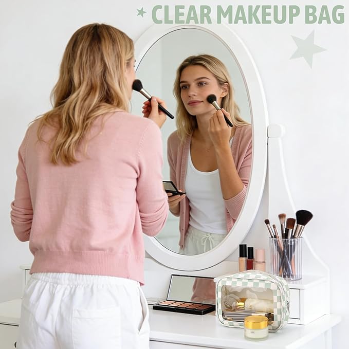 YOPCDJ 3PCS Clear Toiletry Bag,TSA Approved Travel Makeup Pouch with Zipper for Cosmetics and Toiletries，Diaper Bag Organizer Pouch Set,Women's Purse Organizer and Clear Car Bag