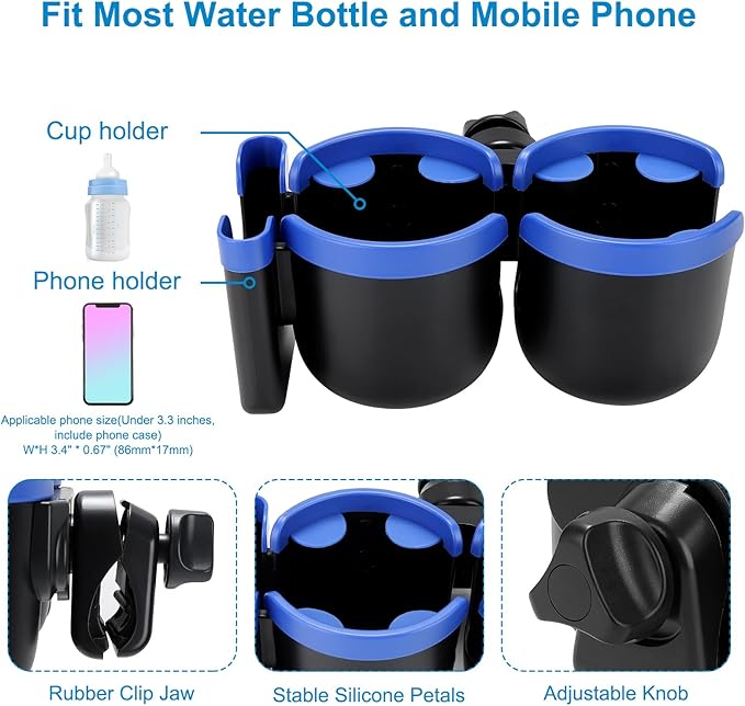 Accmor Stroller Cup Holder with Phone Holder, Bike Cup Holder, Universal Cup Holder for Uppababy Nuna Doona Strollers, 2-in-1 Cup Holder for Walker, Wheelchair, Scooter