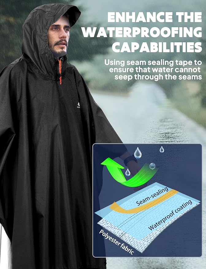 ANYOO Hooded Rain Poncho for Adults Waterproof Lightweight Rain Coat for Men Women Reusable Rain Jacket for Emergency Outdoor