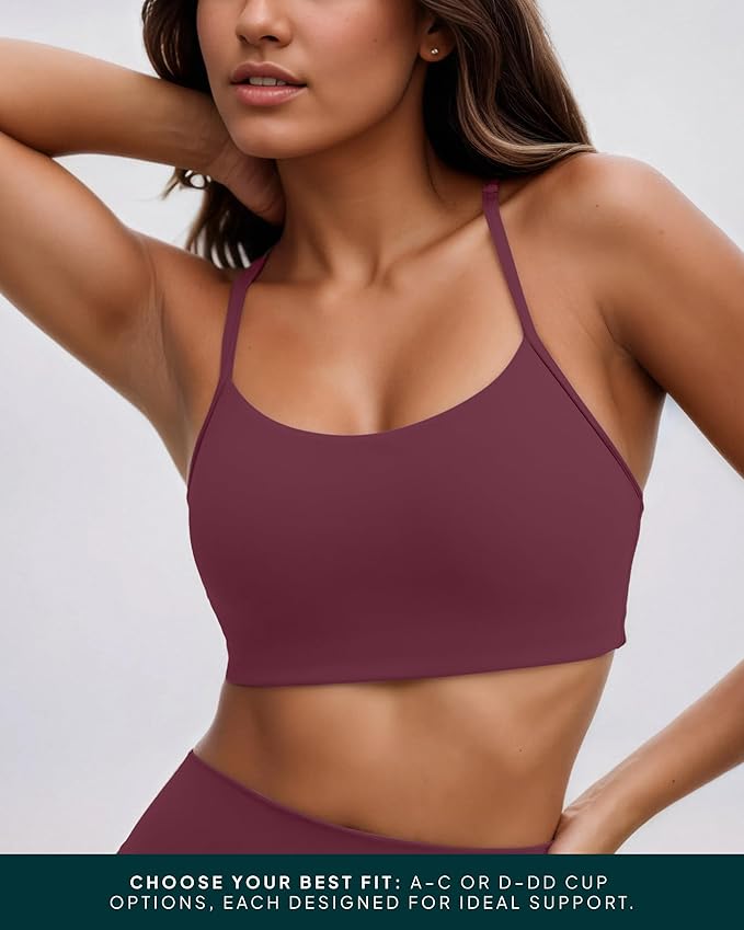 PAVOI ACTIVE Yoga Racerback Bras for Women - Buttery Soft Low Support Scoop Neck Y-Back Thin Strap Sports Bra - FlexFlow