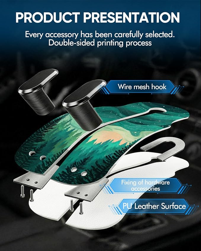 WOCOCN Purse Holder for Car, 2 Pack Heavy Duty Purse Hanger for Car, PU Leather Car Seat Hooks for Purses and Bags, Cute Forest Headrest Organizer for Handbags & Backpacks