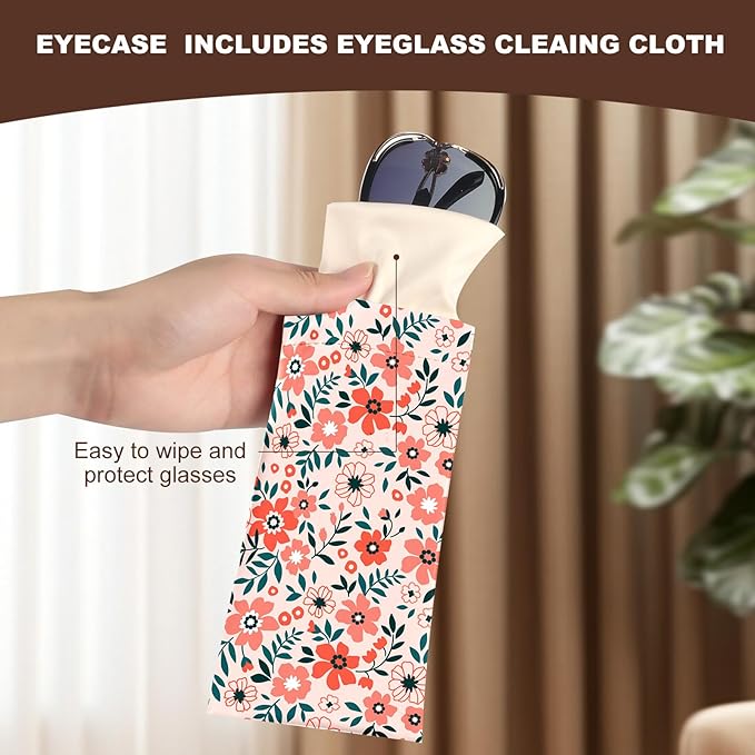 Anikathy 2Pcs Sunglass Eyeglass Glasses Case Soft PU Leather with Cleaning Cloth Cute Glasses Pouch Bag for Men Women Girs