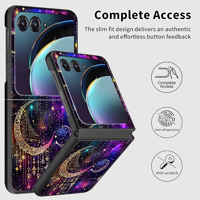 for Motorola Razr Plus 2025 Case,for Razor Plus 2025 Phone Case Cute Slim Hard PC Ultra-Thin Anti-Scratches Shockproof Protective Cover,Purple Glitter Moon